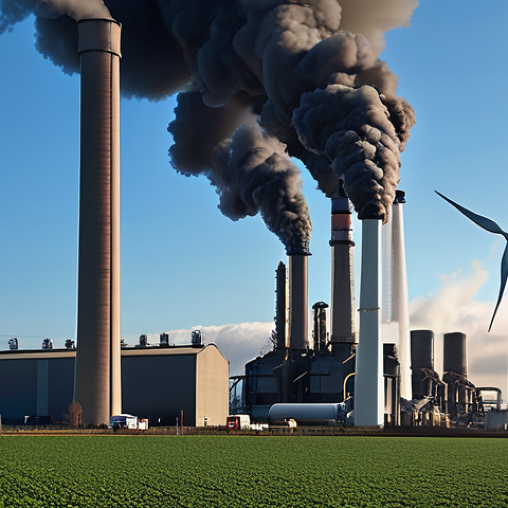 **

A futuristic steel factory in Germany, powered by giant wind turbines. Green hydrogen electrolysis units are visibly connected to the factory. The factory emits only water vapor, contrasting sharply with the dark smoke billowing from a traditional coal-powered steel mill in the background. Emphasize the clean and modern aesthetic of the hydrogen-powered factory.

**