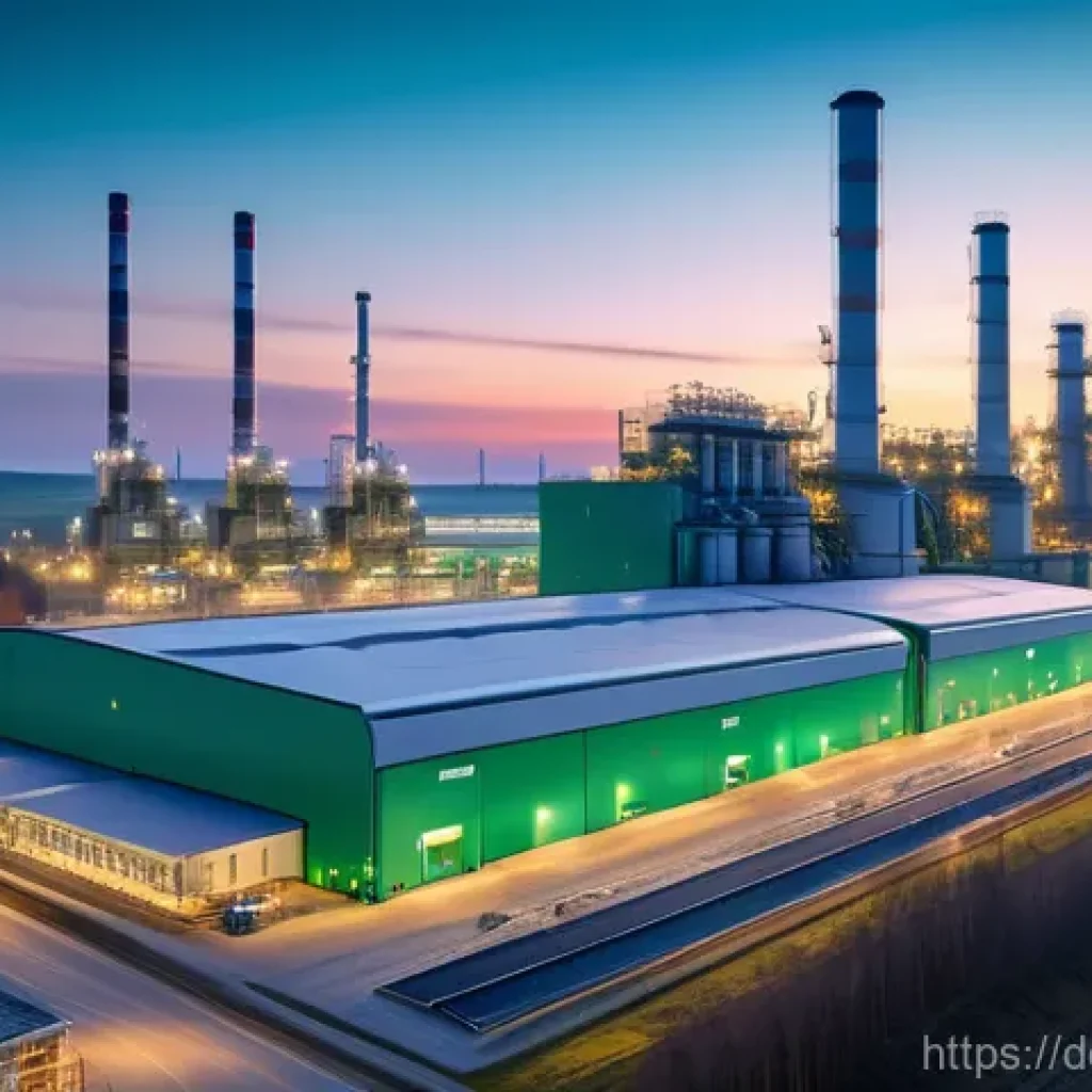 그린 수소와 전통 산업의 융합 - A hyper-realistic depiction of a state-of-the-art green hydrogen direct reduction steel plant in Ger...