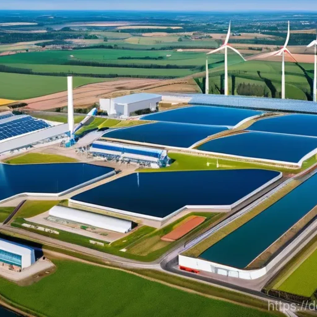 그린 수소 활용의 사례 연구 - **Industrial Transformation with Green Hydrogen:** A panoramic view of a modern, bustling industrial...