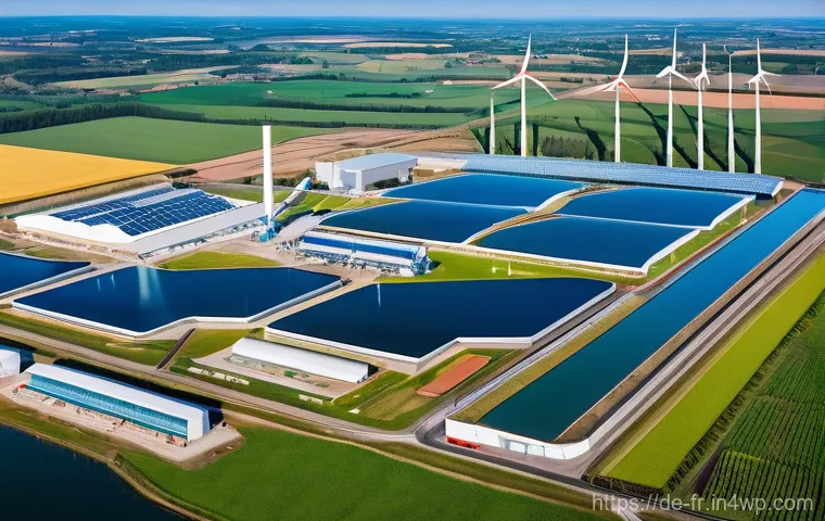 그린 수소 활용의 사례 연구 - **Industrial Transformation with Green Hydrogen:** A panoramic view of a modern, bustling industrial...