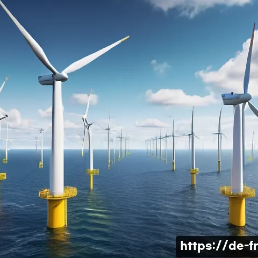 전국적인 그린 수소 전략 비교 - A detailed and realistic illustration of a modern offshore wind farm in the North Sea, featuring mul...