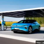 Home 22 그린 수소와 수소차의 미래 - A futuristic German hydrogen fueling station scene at a sunny daytime, showcasing a sleek hydrogen f...