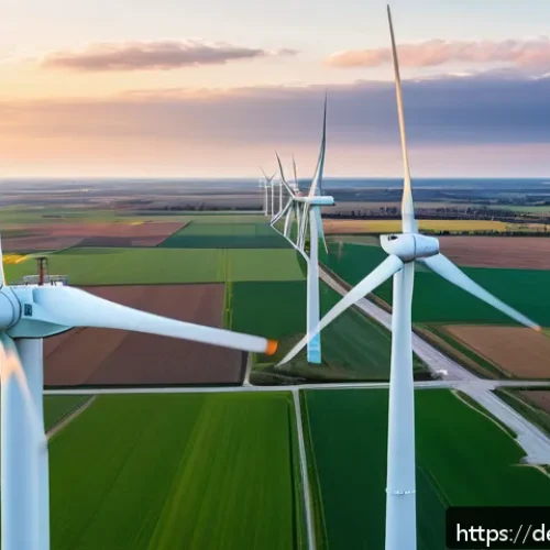 Home 30 그린 수소와 재생 가능 에너지의 관계 - A modern German wind farm landscape near the North Sea coast during sunset, featuring large white wi...