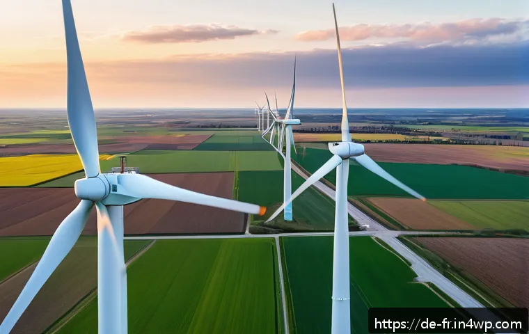 그린 수소와 재생 가능 에너지의 관계 - A modern German wind farm landscape near the North Sea coast during sunset, featuring large white wi...